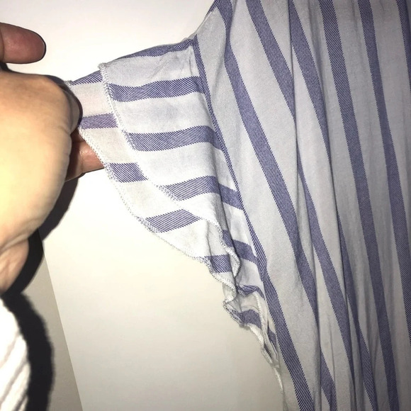 Grand&Greene Button Up Shirt L Striped Purple White Short Sleeve Boho Liteweight - Picture 5 of 11